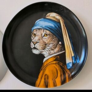 West Elm Rachel Kozlowski Dapper Animal Plate Lynx Girl With the Pearl Earring